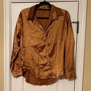 Satin Bronze Button-Up Shirt